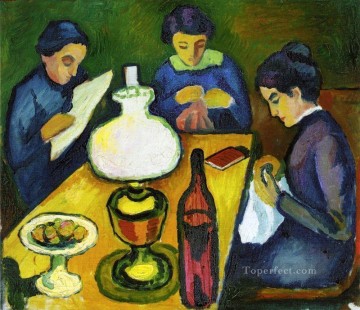  Expresionista Obras - Tres mujeres en la mesa del expresionista de la lámpara